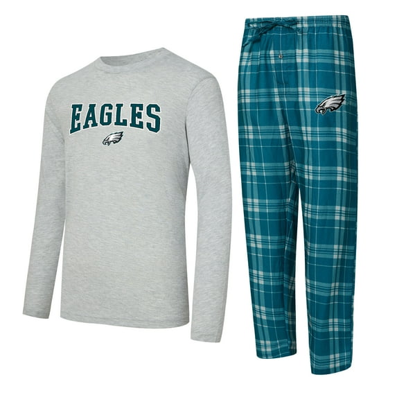 Men's Concepts Sport Dark Green/Heather Gray Philadelphia Eagles Regulate Long Sleeve T-Shirt and Plaid Pant Set