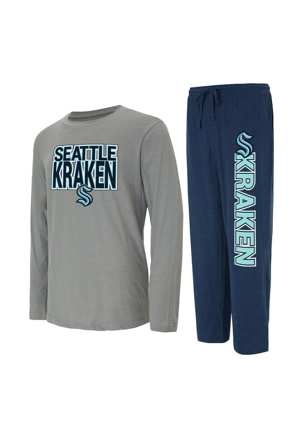 Men's Concepts Sport Navy/Gray Seattle Kraken Meter Long Sleeve Top & Pants Sleep Set