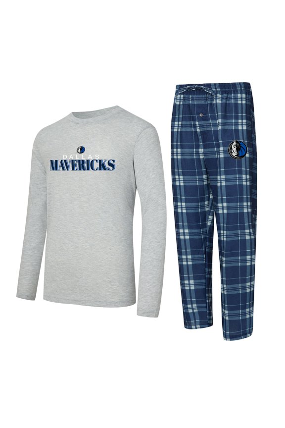 Men's Concepts Sport Navy/Heather Gray Dallas Mavericks Regulate Long Sleeve T-Shirt & Plaid Pant Set