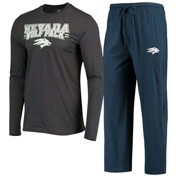 Men's Concepts Sport Navy/Heathered Charcoal Nevada Wolf Pack Meter Long Sleeve Top & Pants Sleep Set