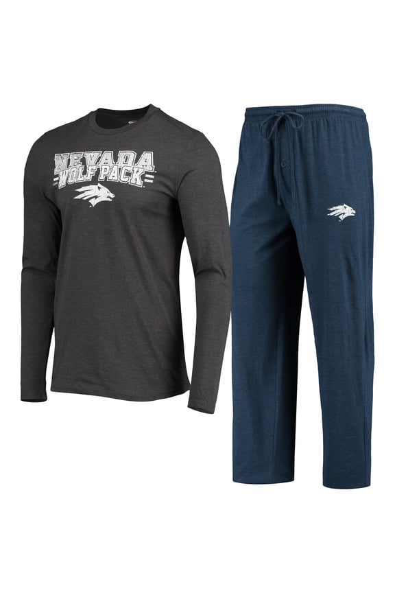 Men's Concepts Sport Navy/Heathered Charcoal Nevada Wolf Pack Meter Long Sleeve Top & Pants Sleep Set