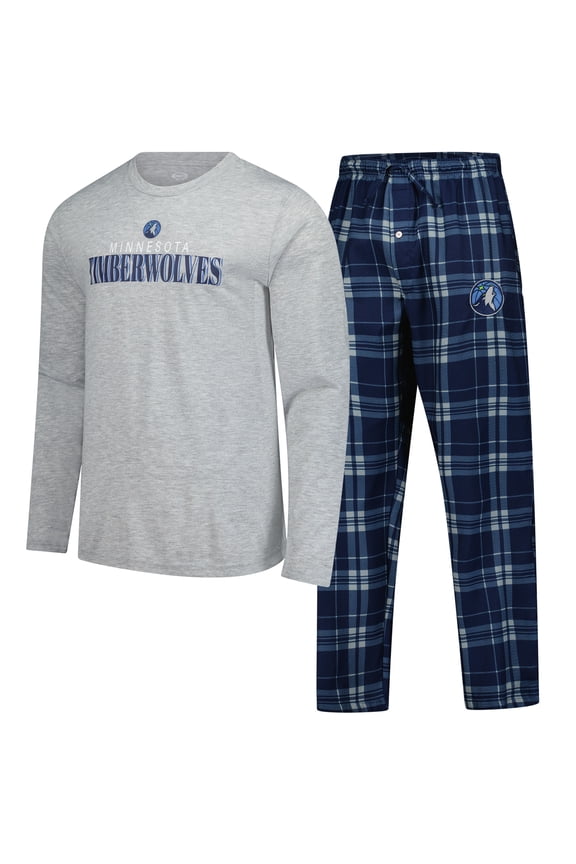 Men's Concepts Sport Navy Minnesota Timberwolves Regulate Long Sleeve T-Shirt & Plaid Pant Set