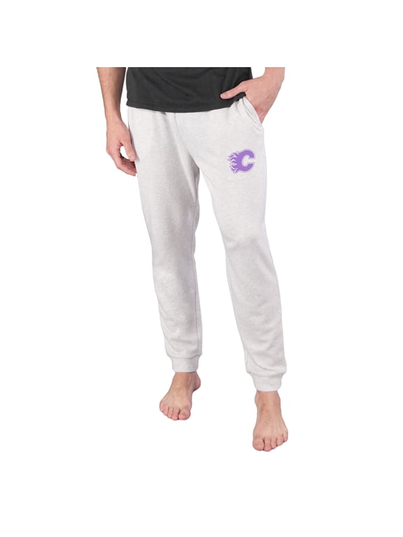 Men's Concepts Sport Oatmeal Calgary Flames Hockey Fights Cancer Mainstream Cuffed Terry Tri-Blend Pants