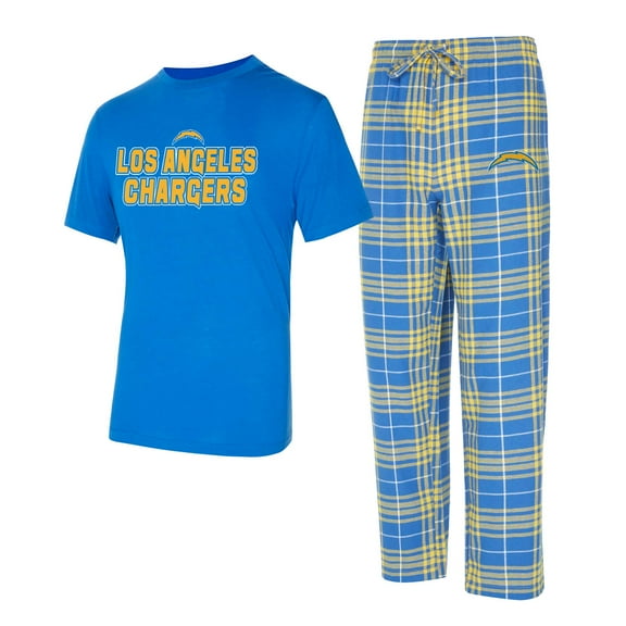 Men's Concepts Sport Powder Blue/Gold Los Angeles Chargers Vector Top & Flannel Pants Sleep Set