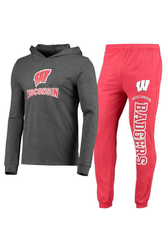 Men's Concepts Sport Red/Heather Charcoal Wisconsin Badgers Meter Long Sleeve Hoodie Top & Jogger Pajama Set