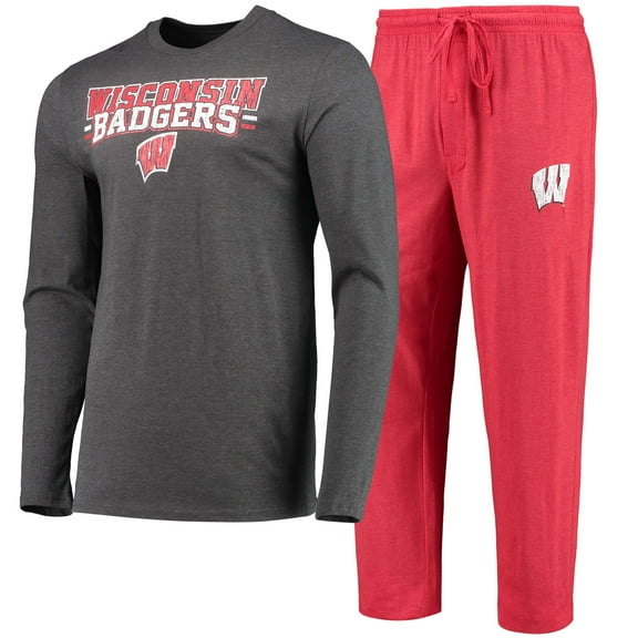 Men's Concepts Sport Red/Heathered Charcoal Wisconsin Badgers Meter Long Sleeve Top & Pants Sleep Set