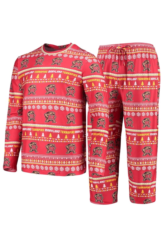 Men's Concepts Sport Red Maryland Terrapins Ugly Sweater Long Sleeve Top and Pants Sleep Set