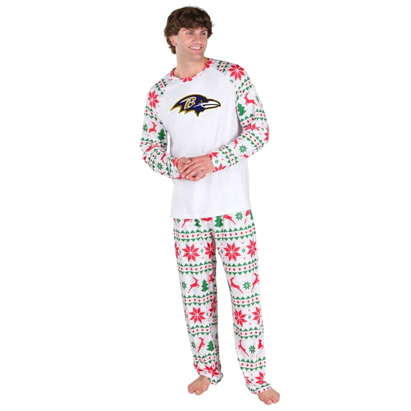 Men's Concepts Sport White Baltimore Ravens Tidings All-Over Print Knit Long Sleeve Top & Pants Set