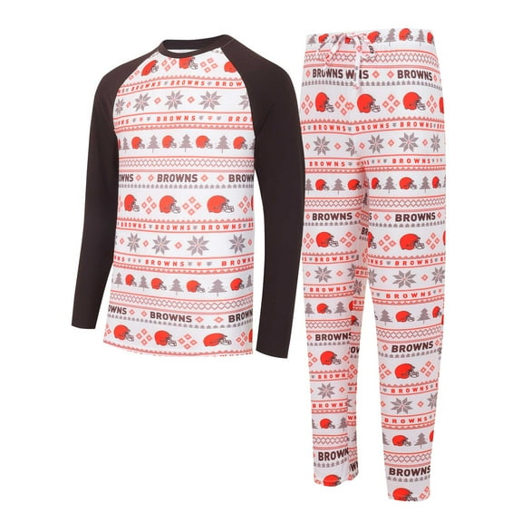 Men's Concepts Sport White/Brown Cleveland Browns Tinsel-Raglan Long Sleeve Top & Pants Sleep Set