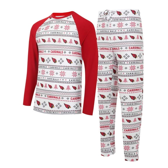 Men's Concepts Sport White/Cardinal Arizona Cardinals Tinsel-Raglan Long Sleeve Top & Pants Sleep Set