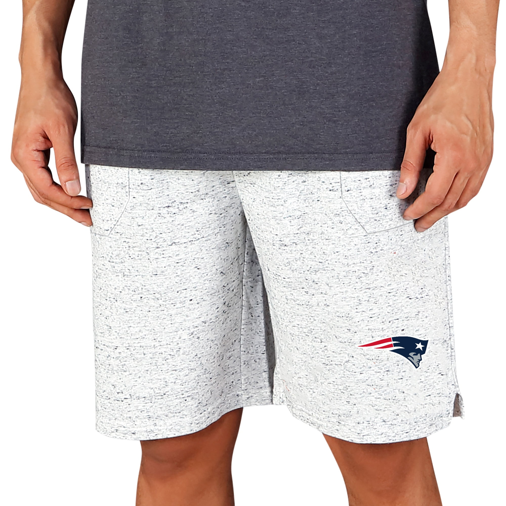 Men's Concepts Sport White/Charcoal New England Patriots Throttle Knit Jam Shorts Men's Concepts Sport White/Charcoal New England Patriots Throttle Knit Jam Shorts