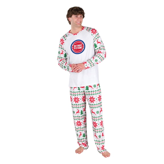 Men's Concepts Sport White Detroit Pistons Tidings All-Over Print Knit Long Sleeve Top & Pants Set