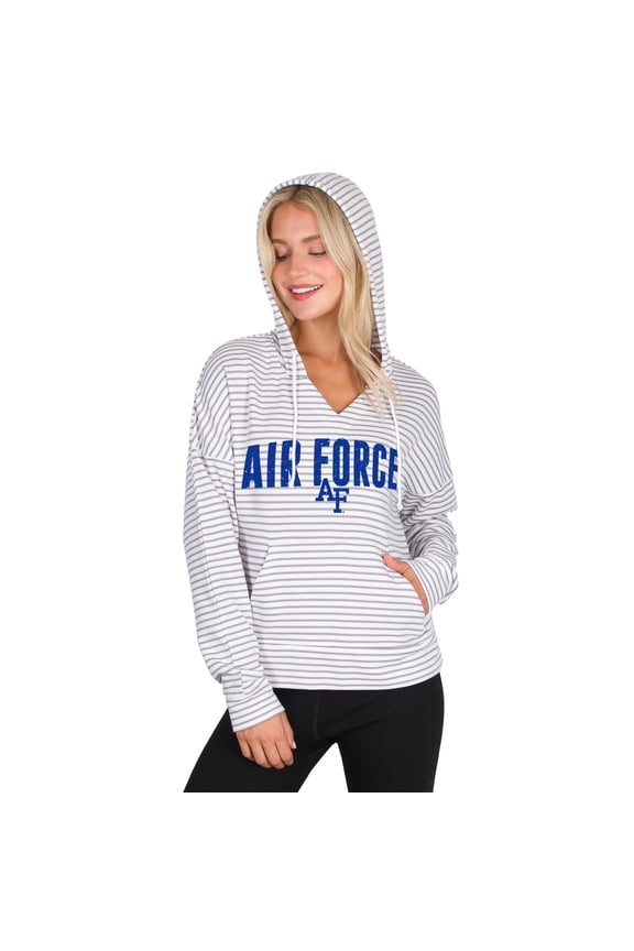 Men's Concepts Sport White/Gray Air Force Falcons French Terry Striped V-Neck Pullover Hoodie