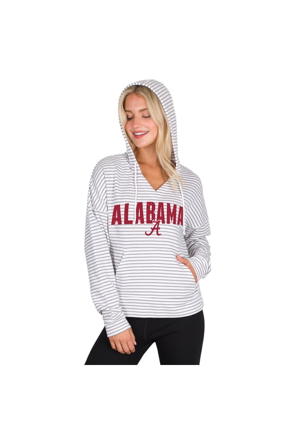Men's Concepts Sport White/Gray Alabama Crimson Tide French Terry Striped V-Neck Pullover Hoodie