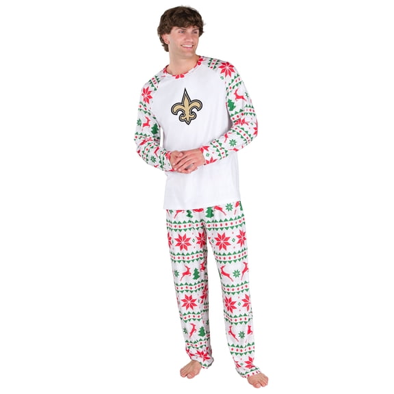 Men's Concepts Sport White New Orleans Saints Tidings All-Over Print Knit Long Sleeve Top & Pants Set