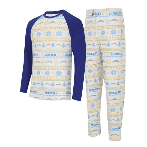 Men's Concepts Sport White/Powder Blue Los Angeles Chargers Tinsel-Raglan Long Sleeve T-Shirt & Pants Sleep Set