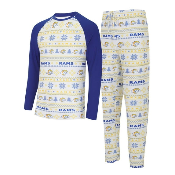 Men's Concepts Sport White/Royal Los Angeles Rams Tinsel-Raglan Long Sleeve Top & Pants Sleep Set