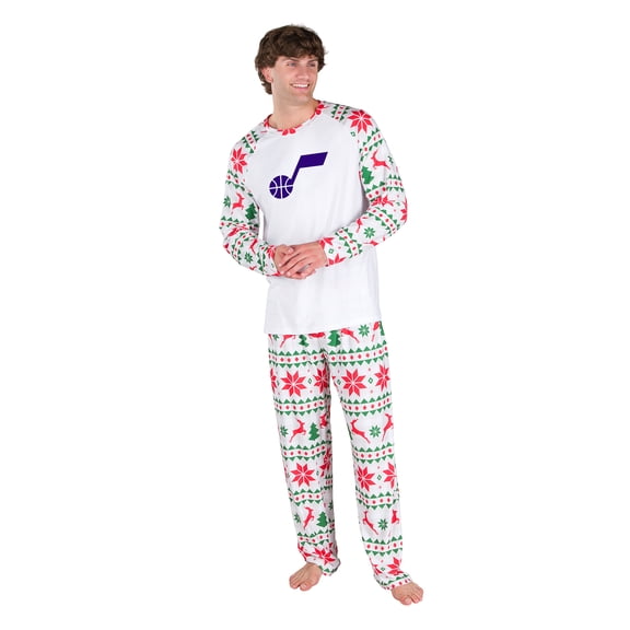 Men's Concepts Sport White Utah Jazz Tidings All-Over Print Knit Long Sleeve Top & Pants Set