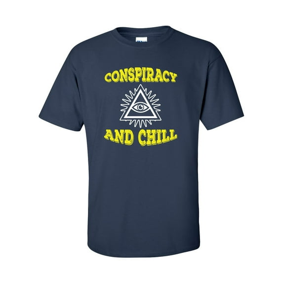 Men's Conspiracy and Chill Illuminati All Seeing Eye Pyramid Short Sleeve T-shirt-Navy-5xl