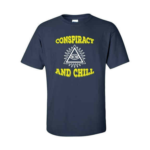 Men's Conspiracy and Chill Illuminati All Seeing Eye Pyramid Short Sleeve T-shirt-Navy-medium