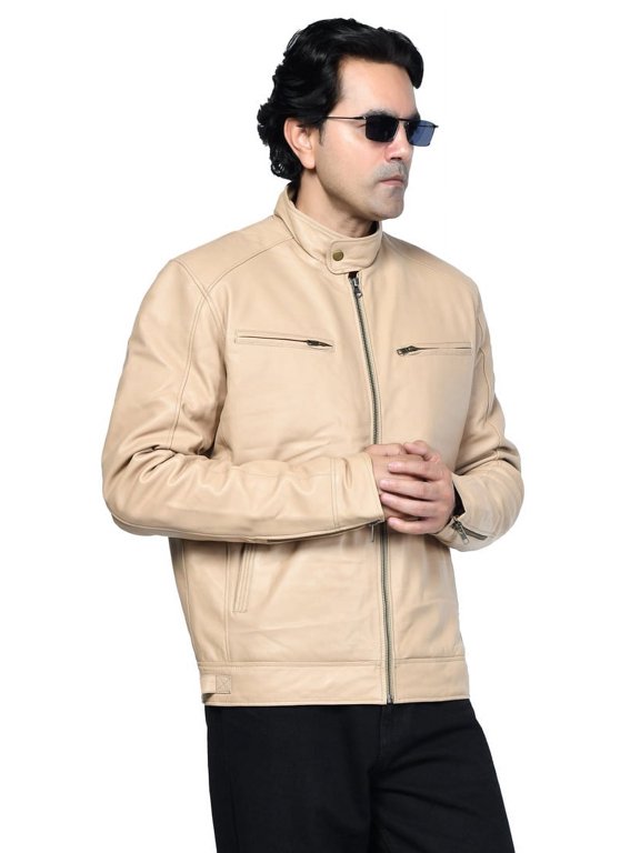 Men's Contemporary Tan Leather Jacket