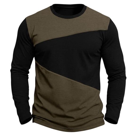 Men's Contrast Color T-Shirts Slim Fit Long Sleeve Pullover Tops Basic Crew Neck Tee Casual Color Block Muscle Shirts