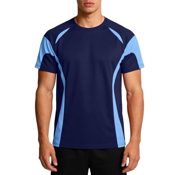 Men's Contrast Panel Crewneck Short Sleeve T-shirt Quick Dry Breathable Athletic Running Workout Top