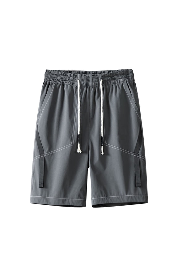 Men's Contrast Stitch Utility Shorts Elastic Waist Drawstring Tactical Shorts Relaxed Fit Casual Summer Workwear Shorts