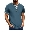 thumbnail image 1 of Men's Contrast Trim Henley Shirts Short Sleeve Button Placket Muscle Fit Shirt Cotton Blend Casual Summer Tops, 1 of 6