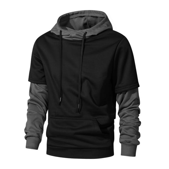 Men's Contrasting Hooded Top With Drawstring Pockets Casual Long Sleeved Sweatshirt Solid Color Men's Hooded Sweatshirt