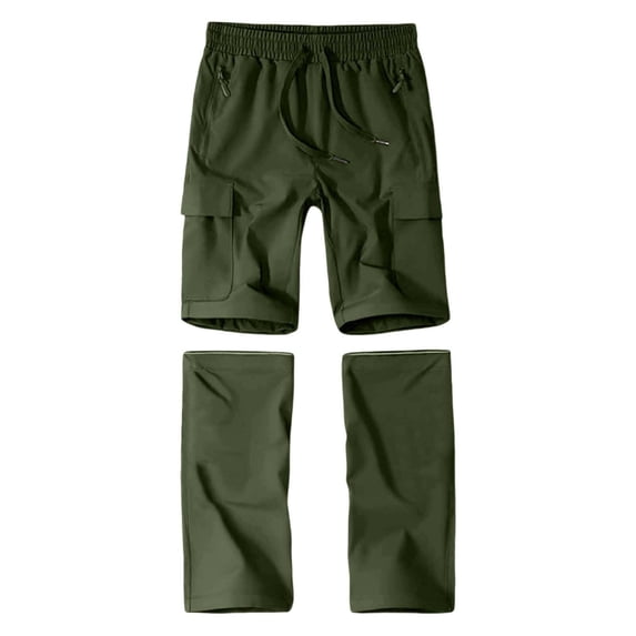 Men's Convertible Cargo Pants - Removable Legs for Outdoor Activities & Versatile Wear Army Green S