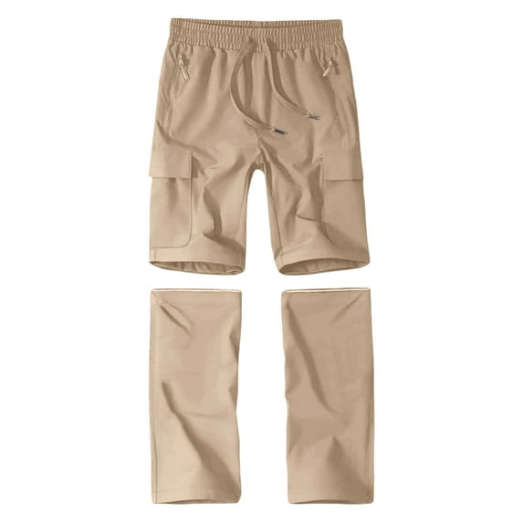 Men's Convertible Cargo Pants - Removable Legs for Outdoor Activities & Versatile Wear Khaki S