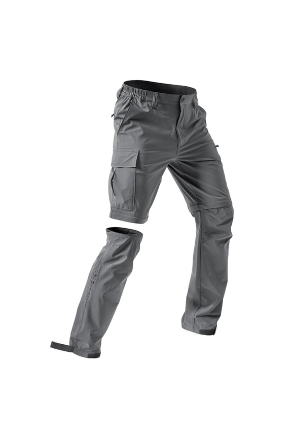 Men's Convertible Cargo Pants with Zippered Legs Solid Utility Work Trousers with Belt Loops Relaxed Fit Straight-Leg for Versatile Outdoor Activities and Hiking Adventures Gray S