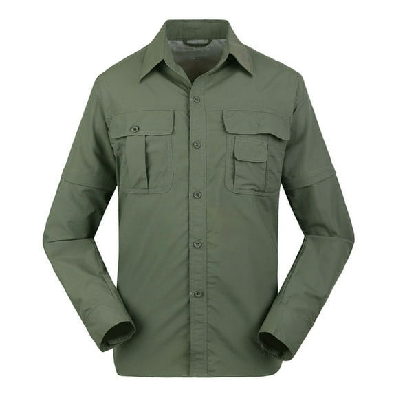 Men's Convertible Long Sleeve Fishing Work Shirts Lightweight Quick Dry Button Up Sun Shirts for Sai Hiking Size 3XL Army Green