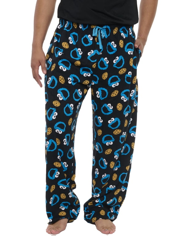 Men's Cookie Monster Pajama Pants Lounge Wear Blue Black
