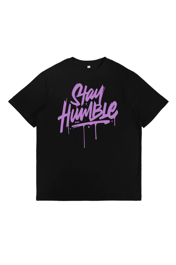 Men's Cool 'Stay Humble' T-Shirt 鈥?Graffiti-Inspired Purple Splatter Design 鈥?Relaxed Fit Casual Top for Everyday Swag