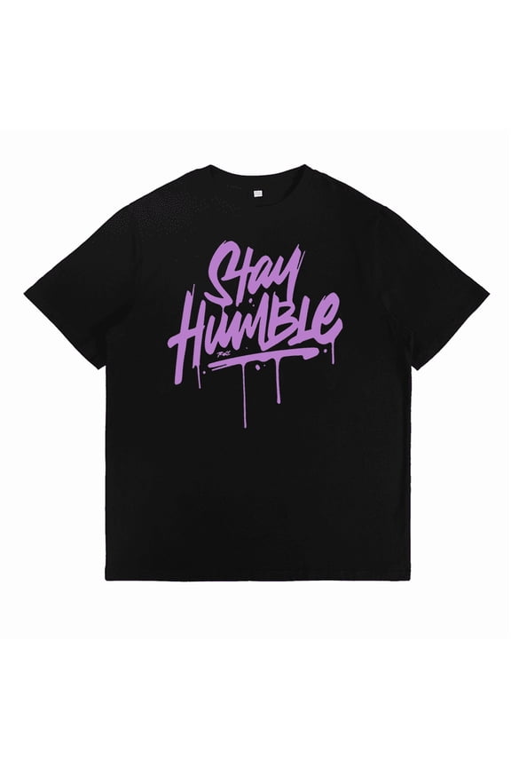 Men's Cool 'Stay Humble' T-Shirt – Graffiti-Inspired Purple Splatter Design – Relaxed Fit Casual Top for Everyday Swag