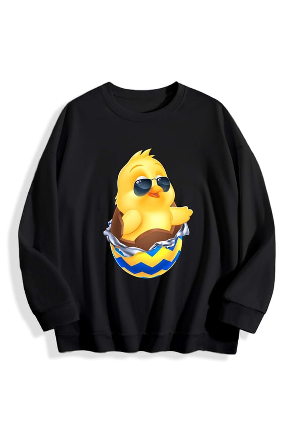 Men's Cool Sunglasses Chick Easter Egg Graphic Sweatshirt - Black Casual Festive Pullover