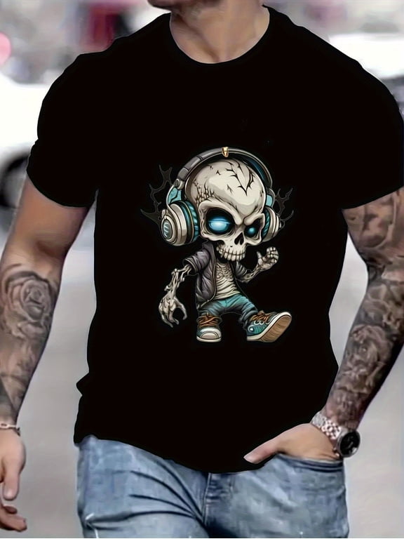 Men's Cool Urban DJ Skull Graphic T-Shirt