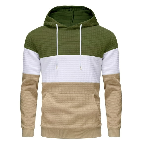 Men's Cool Waffle Color Block Hoodie, Autumn Winter Street Casual Hoodie, Great Gift