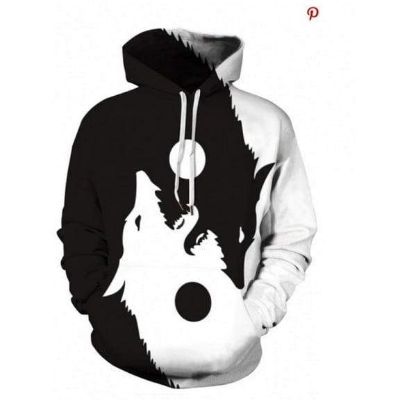 Men's Cool Wolf Graphic Hoodie Animal Fashion Long Sleeve Sweatshirt with Pocket