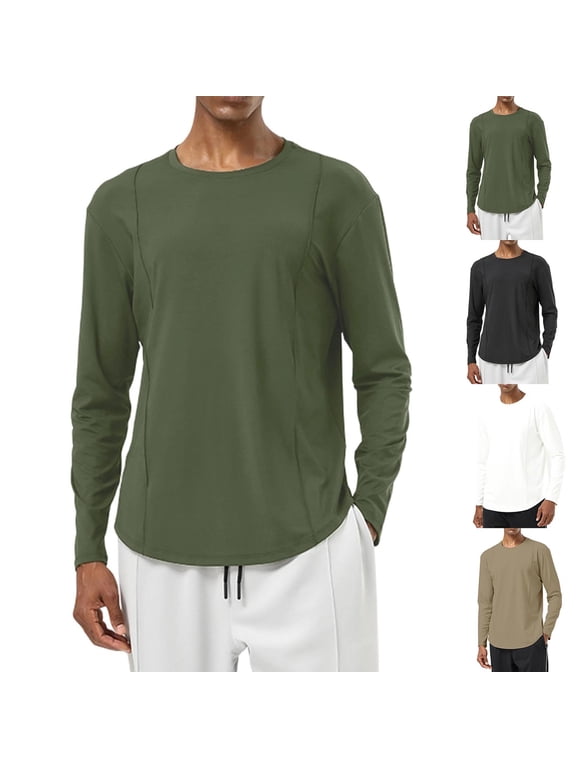 Men's Cooling Long Sleeve Running Shirt Top T-Shirt Quick Dry Breathable Fitness Training Workout Sports Casual Tee for Men | AESTIVO,Khaki 2XL