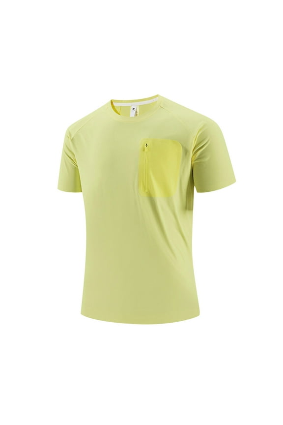 Men's Cooling Sport Shirt, Breathable Quick-Dry Short Sleeve, Loose Fit Seamless Workout Top with Chest Pocket for Athletic Casual Wear