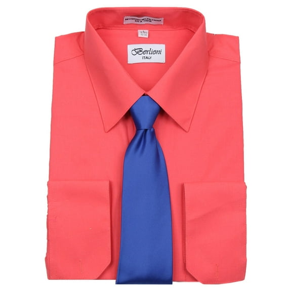 Men's Coral Solid Dress Shirt and Tie Set