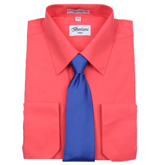 Men's Coral Solid Dress Shirt and Tie Set