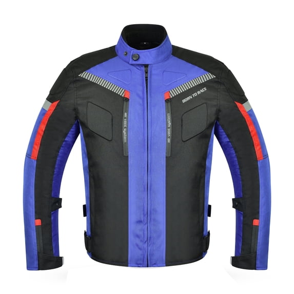Men’s Cordura Textile Motorcycle Riding Jacket – Waterproof Touring Coat with EVA Foam Armor Padding Blue Size-XL