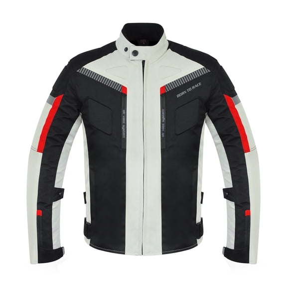 Men’s Cordura Textile Motorcycle Riding Jacket – Waterproof Touring Coat with EVA Foam Armor Padding Grey Size-L