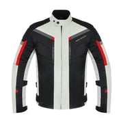 Men’s Cordura Textile Motorcycle Riding Jacket – Waterproof Touring Coat with EVA Foam Armor Padding Grey Size-L