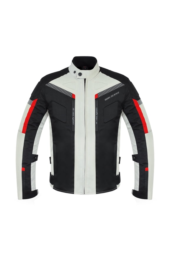 Mens Cordura Textile Motorcycle Riding Jacket Waterproof Touring Coat with EVA Foam Armor Padding Grey Size-L