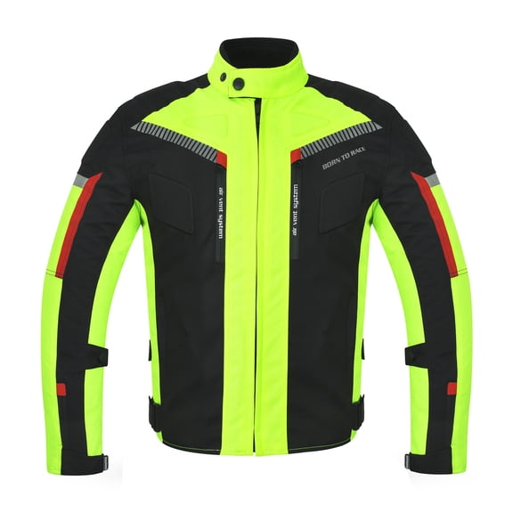 Men’s Cordura Textile Motorcycle Riding Jacket – Waterproof Touring Coat with EVA Foam Armor Padding Hiviz Size-L